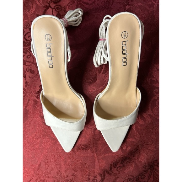 Boohoo Wide Fit Pointed Toe Barely There White Wrap Up Shoes Size 7 - NIB - Picture 3 of 9